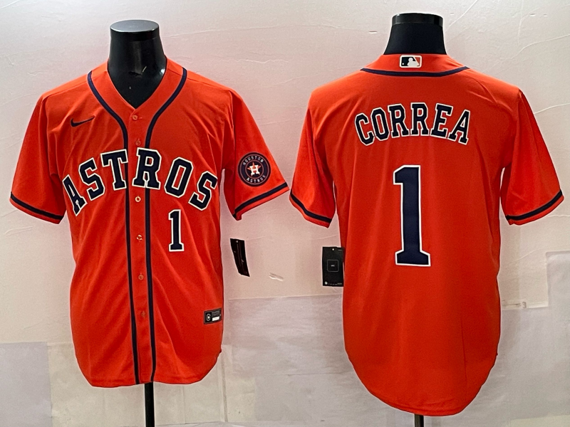 Men 2025 Houston Astros 1 Correa orange Nike MLB Jersey 004